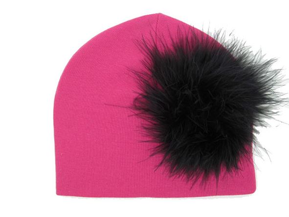 Raspberry Cotton Hat with Black Large regular Marabou