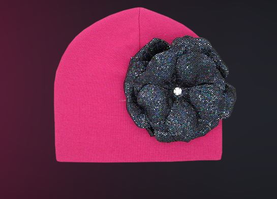 Raspberry Cotton Hat with Sequins Black Rose