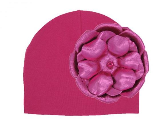 Raspberry Cotton Hat with Metallic Raspberry Rose