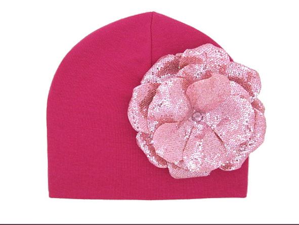 Raspberry Cotton Hat with Sequins Pale Pink Rose