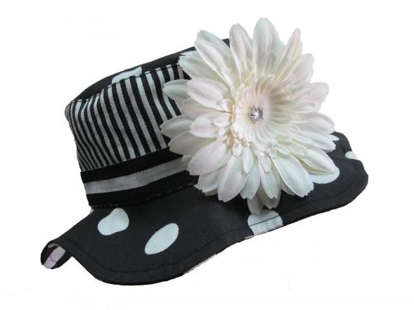 Black White Dot Sun Hat with White Daisy