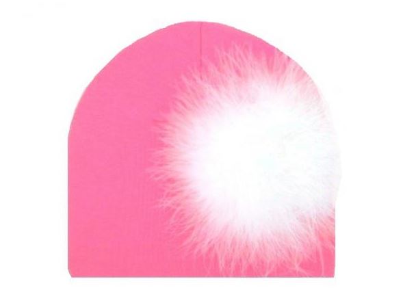 Candy Pink Cotton Hat with White Large regular Marabou