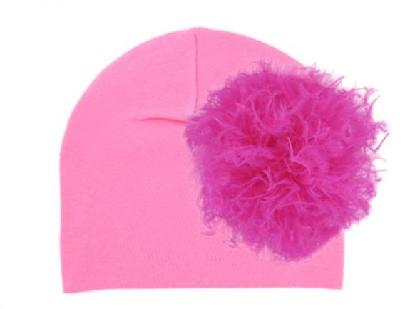 Candy Pink Cotton Hat with Raspberry Large Curly Marabou