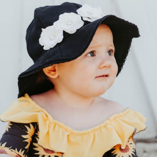 Black Stella Sun Hat with Mini Rose Crown