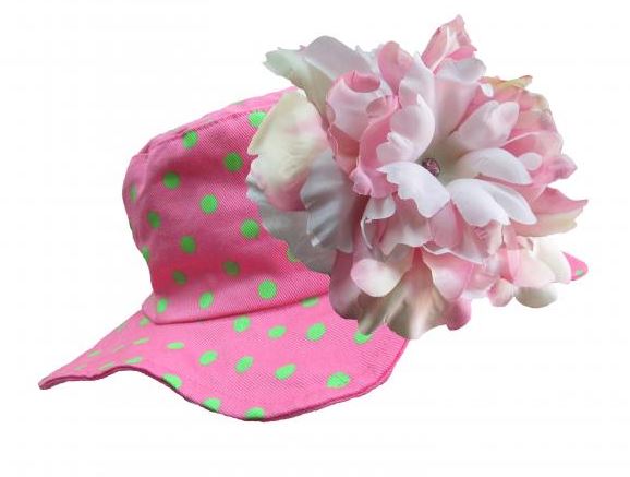 Candy Pink Aloe Dot Sun Hat with Pink White Large Peony