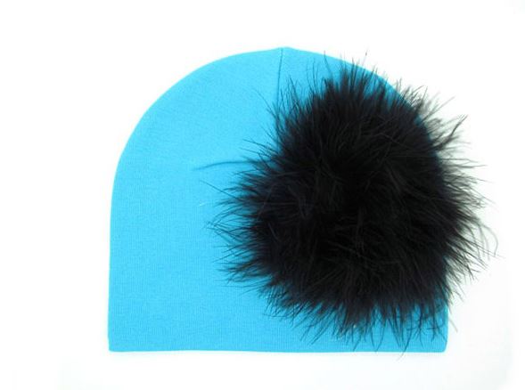 Teal Cotton Hat with Black Large regular Marabou