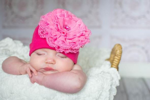 Raspberry Cotton Hat with Candy Pink Lace Rose