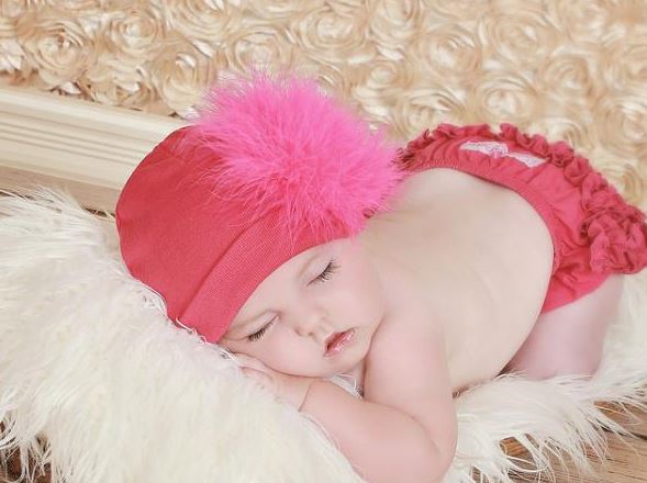 Raspberry Cotton Hat with Hot Pink Large regular Marabou