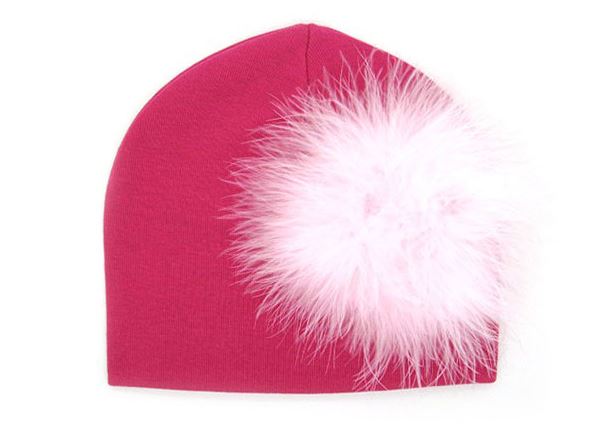 Raspberry Cotton Hat with Pale Pink Large regular Marabou