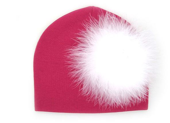 Raspberry Cotton Hat with White Large regular Marabou