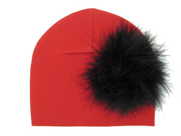 Red Cotton Hat with Black Large regular Marabou