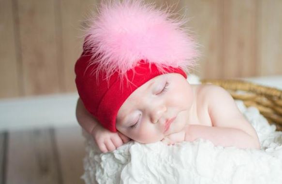 Red Cotton Hat with Candy Pink Large regular Marabou