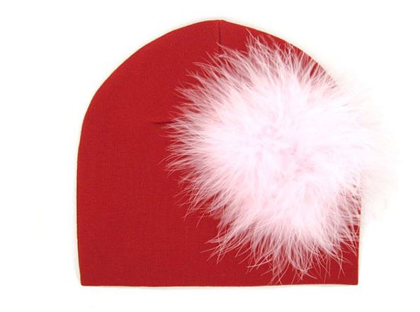 Red Cotton Hat with Pale Pink Large regular Marabou