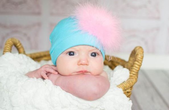 Teal Cotton Hat with Candy Pink Large regular Marabou