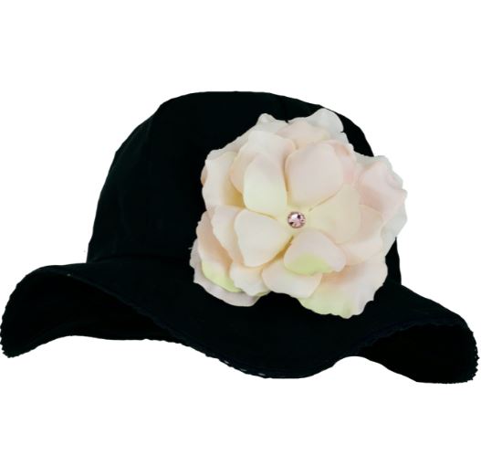 Black Stella Sun Hat with Rose