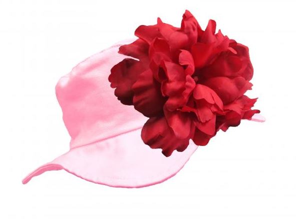 Pale Pink Sun Hat with Red Large Peony