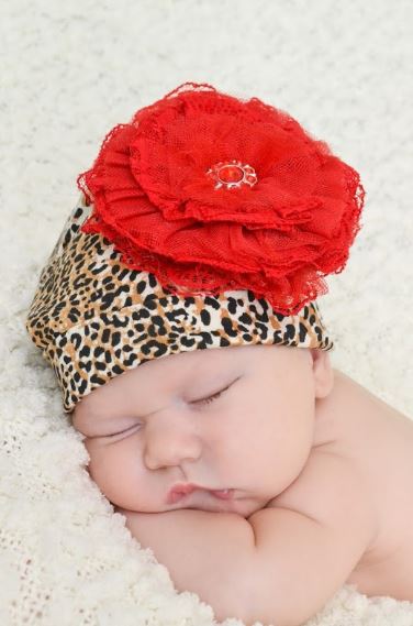 Leopard Print Hat with Red Lace Rose