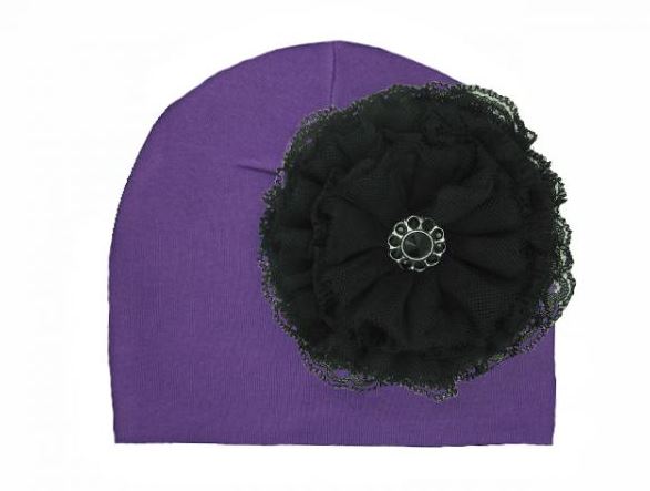Purple Cotton Hat with Black Lace Rose