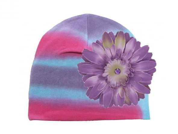 Blue Pink Purple Tie Dye Hat with Purple Daisy