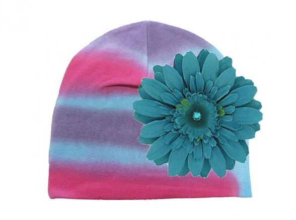 Blue Pink Purple Tie Dye Hat with Teal Daisy