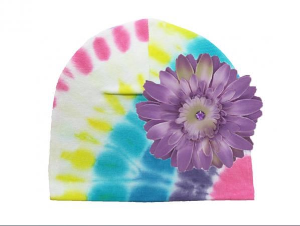 Pastel Tie Dye Hat with Lavender Daisy
