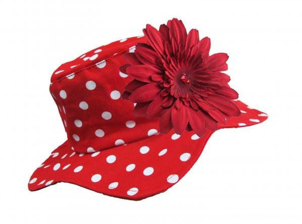 Red Dot Sun Hat with Red Daisy