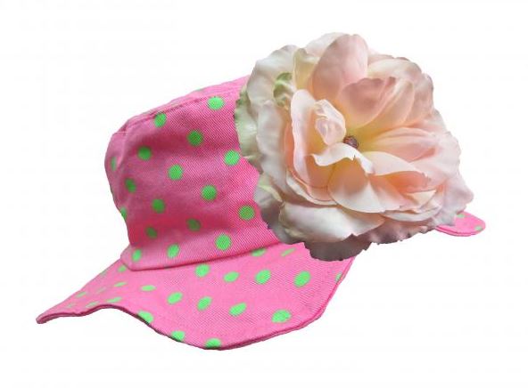 Candy Pink Aloe Dot Sun Hat with Pale Pink Large Rose