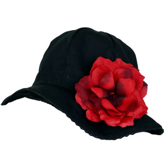 Black Stella Sun Hat with Rose