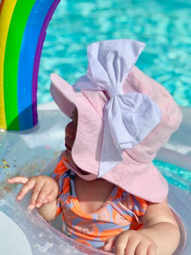 Pale Pink Sun Hat with White Bow-Rae-Mi