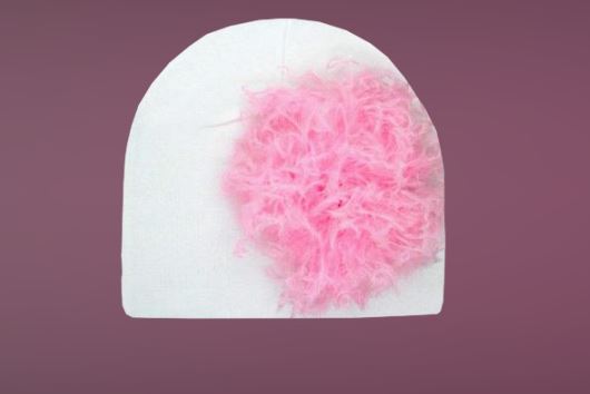 White Cotton Hat with Candy Pink Large Curly Marabou