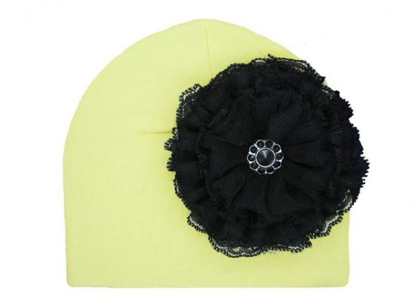 Cream Cotton Hat with Black Lace Rose