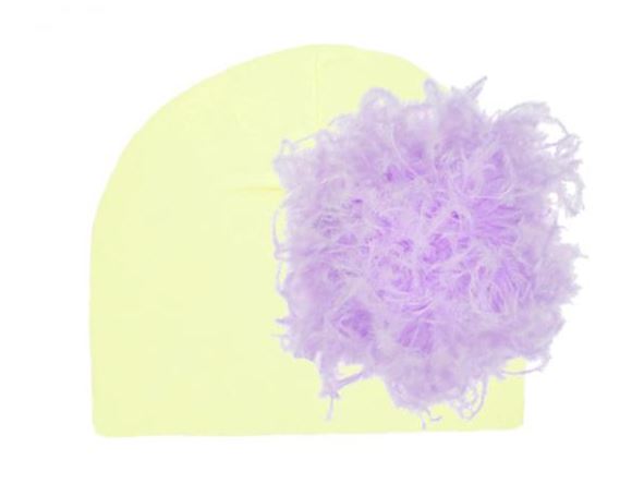 Cream Cotton Hat with Lavender Large Curly Marabou