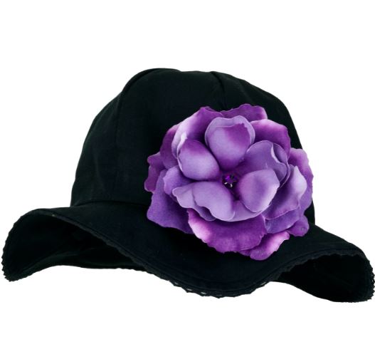 Black Stella Sun Hat with Rose