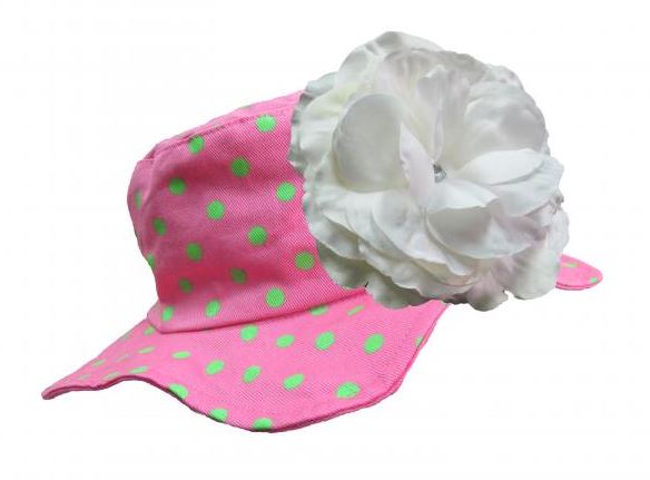 Candy Pink Aloe Dot Sun Hat with White Large Rose