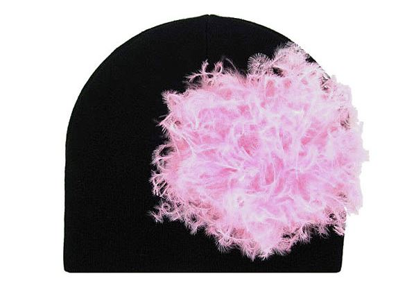 Black Cotton Hat with Candy Pink Large Curly Marabou