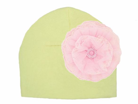 Cream Cotton Hat with Pale Pink Lace Rose