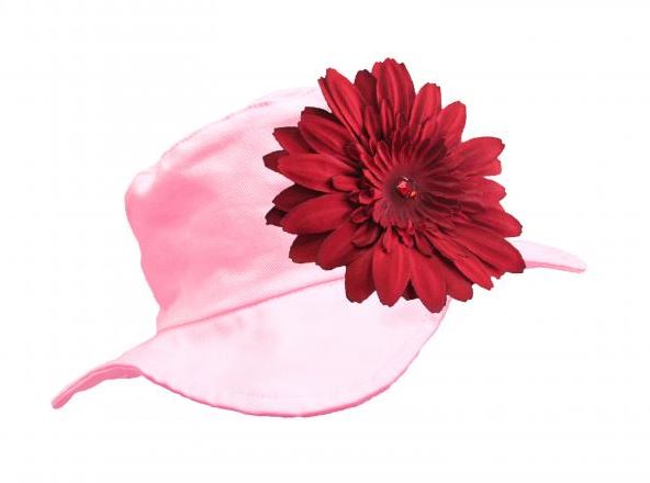 Pale Pink Sun Hat with Red Daisy