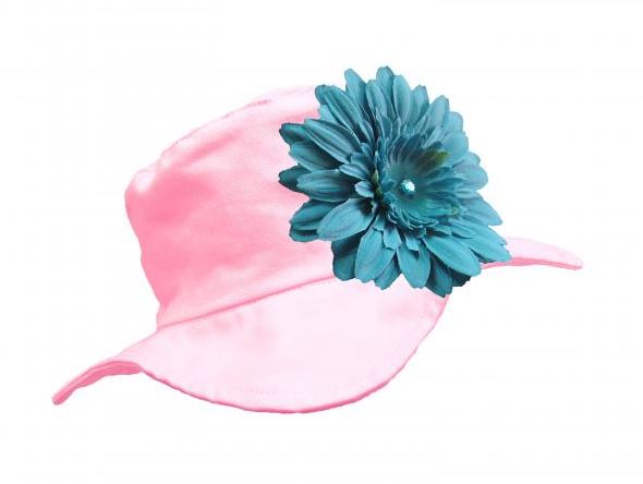 Pale Pink Sun Hat with Teal Daisy