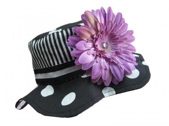 Black White Dot Sun Hat with Lavender Daisy