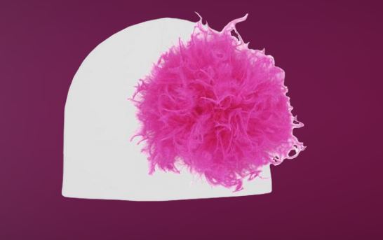 White Cotton Hat with Raspberry Large Curly Marabou