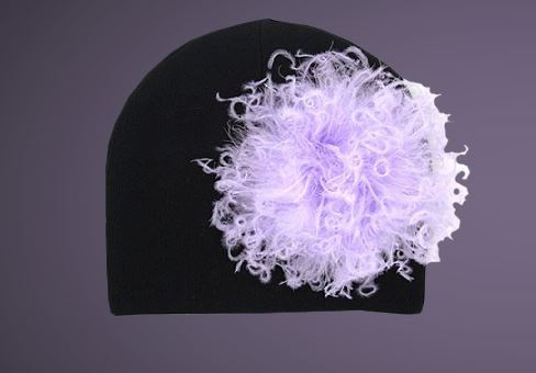 Black Cotton Hat with Lavender Large Curly Marabou