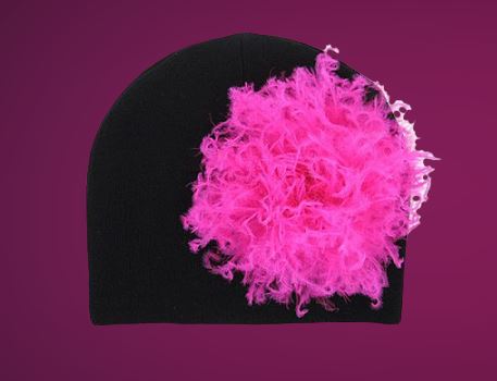 Black Cotton Hat with Raspberry Large Curly Marabou