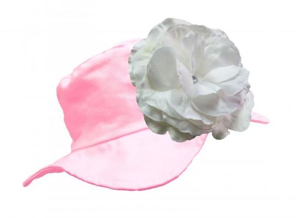 Pale Pink Sun Hat with White Large Rose