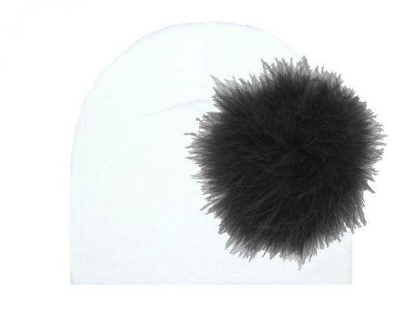 White Cotton Hat with Black Large regular Marabou