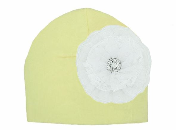 Cream Cotton Hat with White Lace Rose