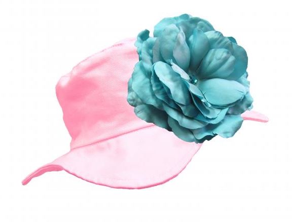 Pale Pink Sun Hat with Teal Large Rose