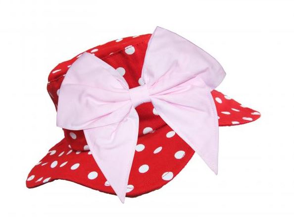 Red Dot Sun Hat with Pale Pink Bow-Rae-Mi